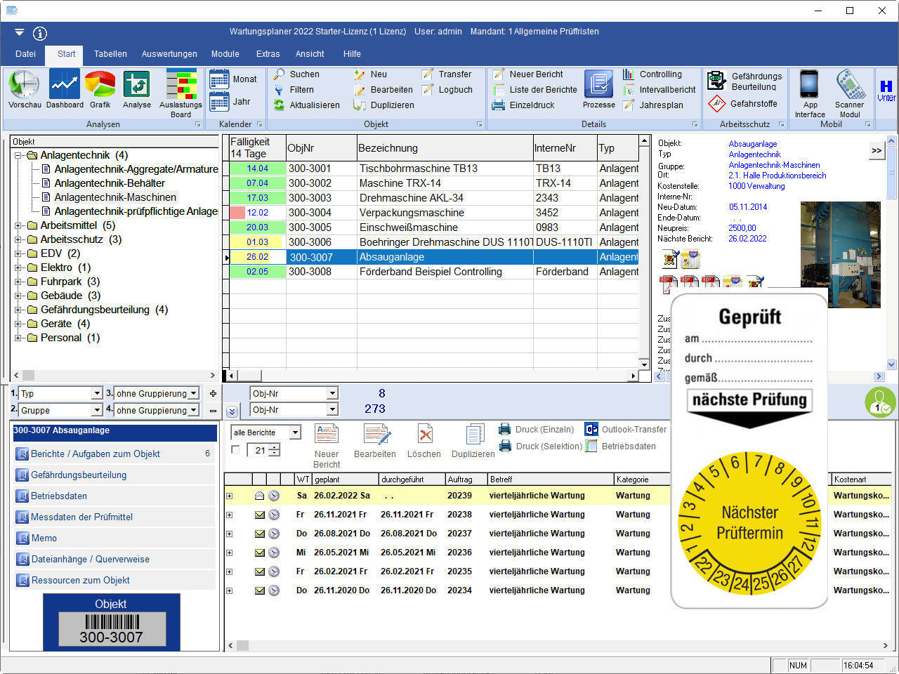 screenshot of Wartungsplaner