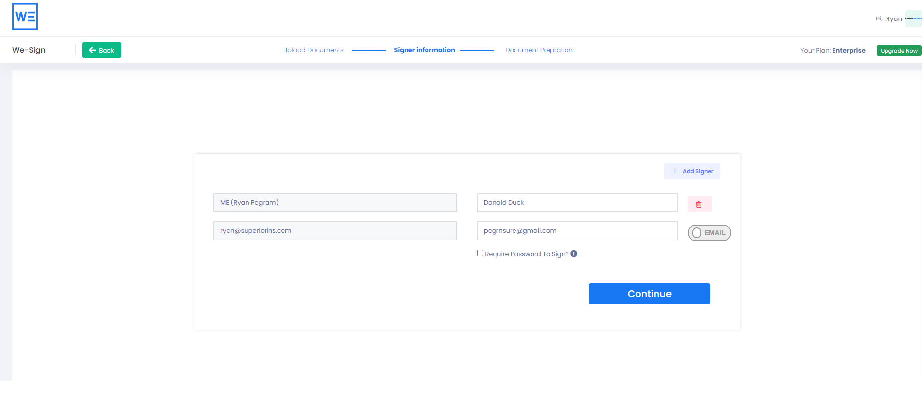 screenshot of WeSignature