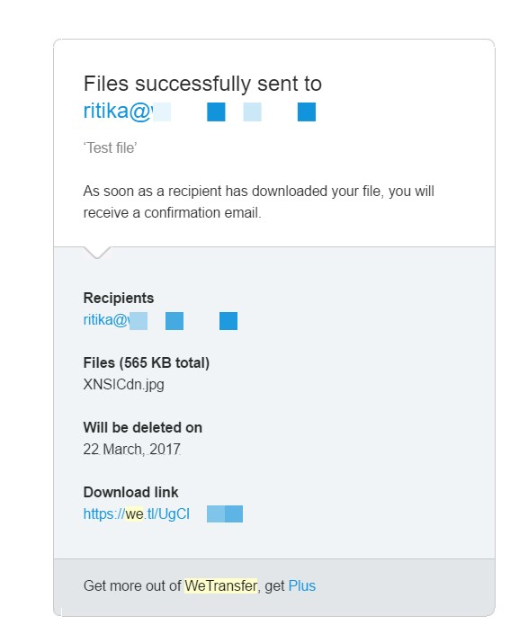 screenshot of WeTransfer