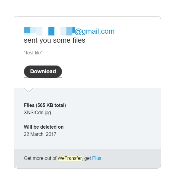 screenshot of WeTransfer