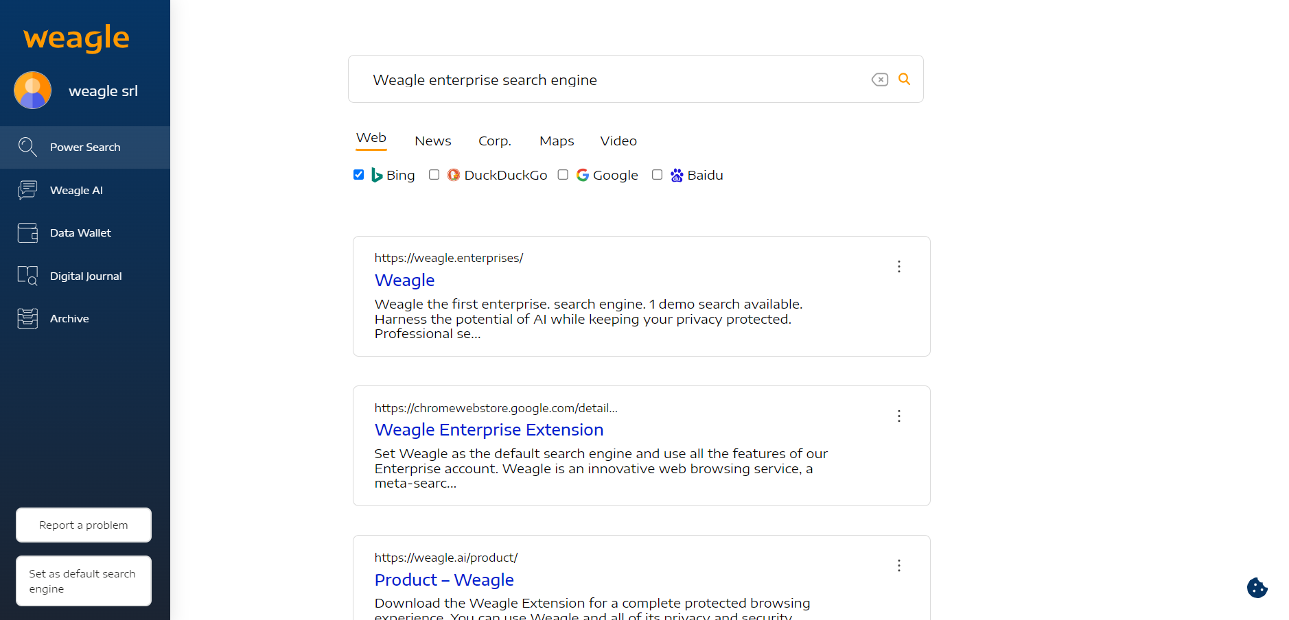 screenshot of Weagle