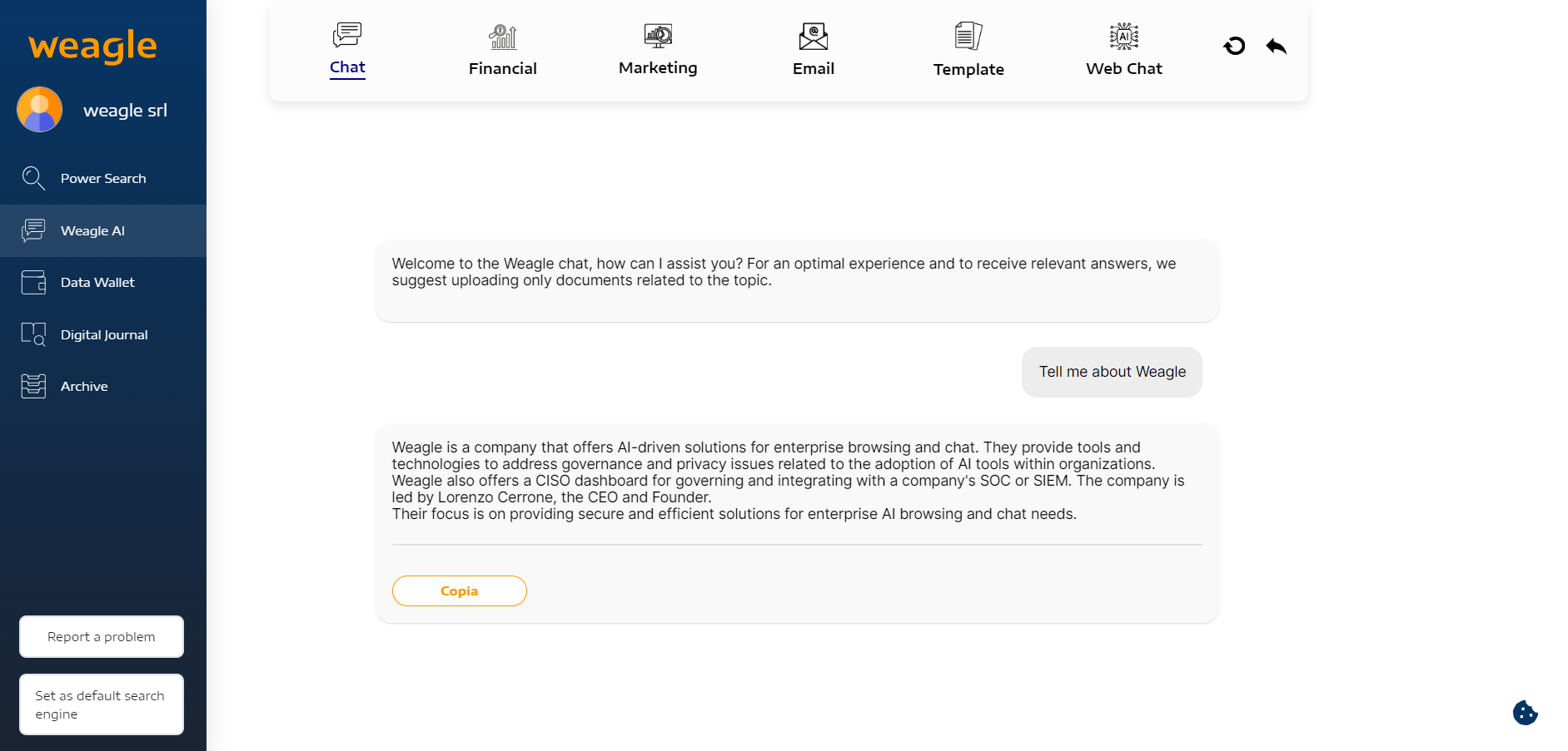 screenshot of Weagle