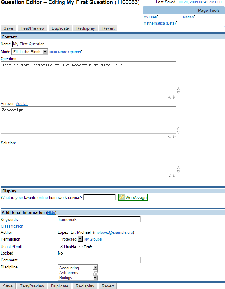 screenshot of WebAssign