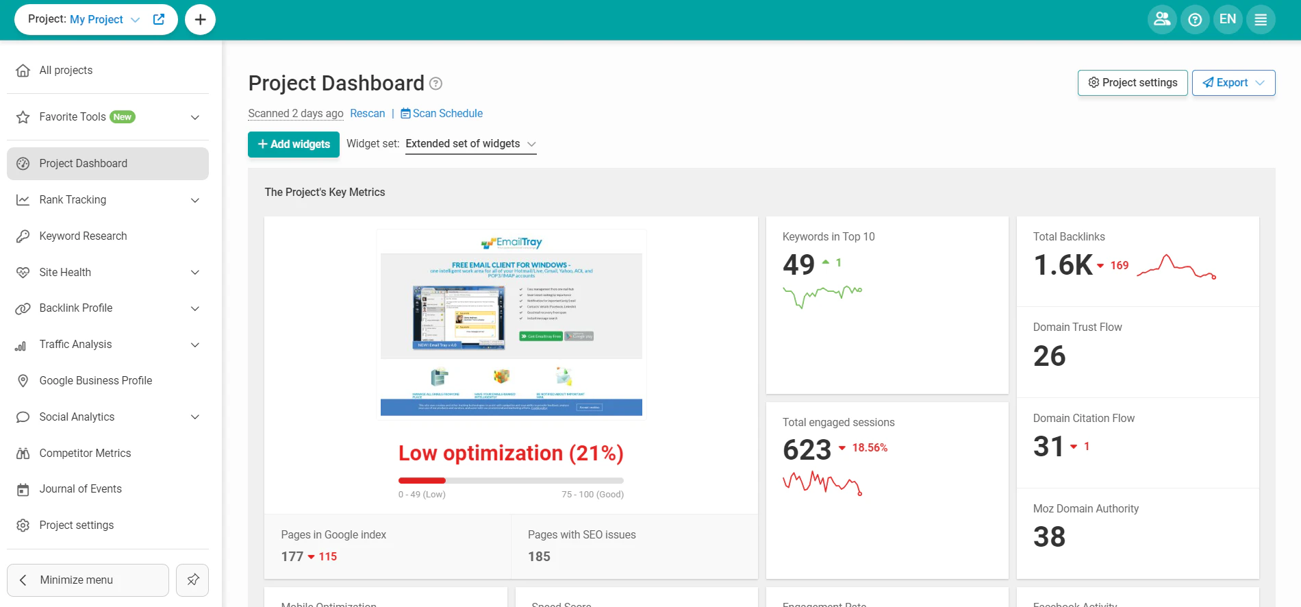 screenshot of WebCEO