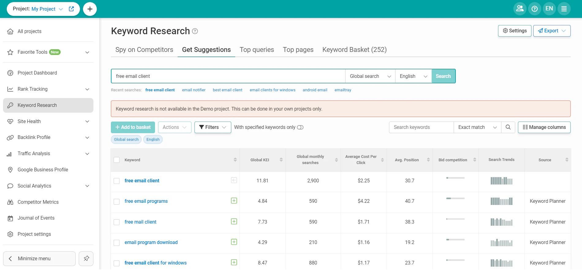 screenshot of WebCEO