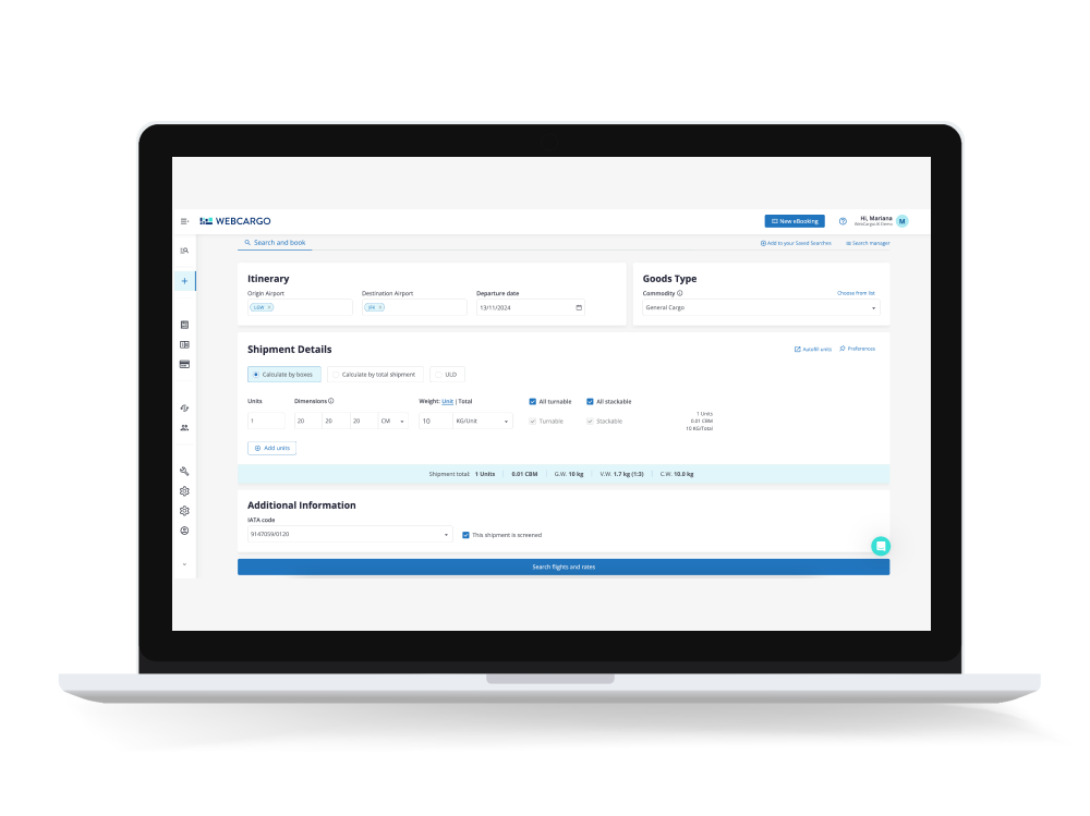 screenshot of WebCargo