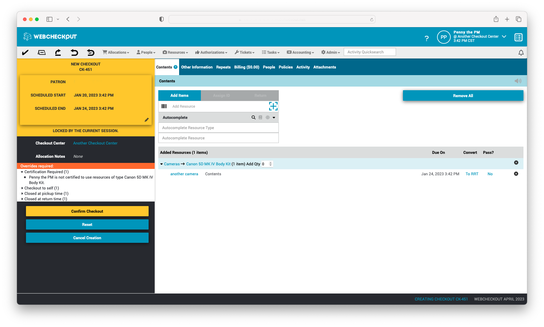 screenshot of WebCheckout