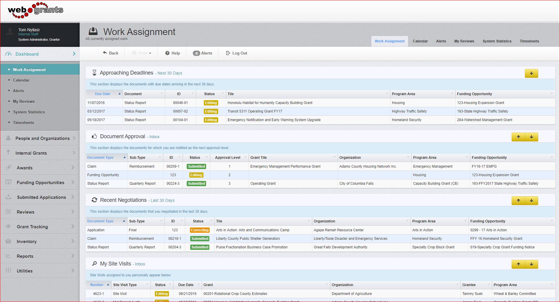 screenshot of WebGrants