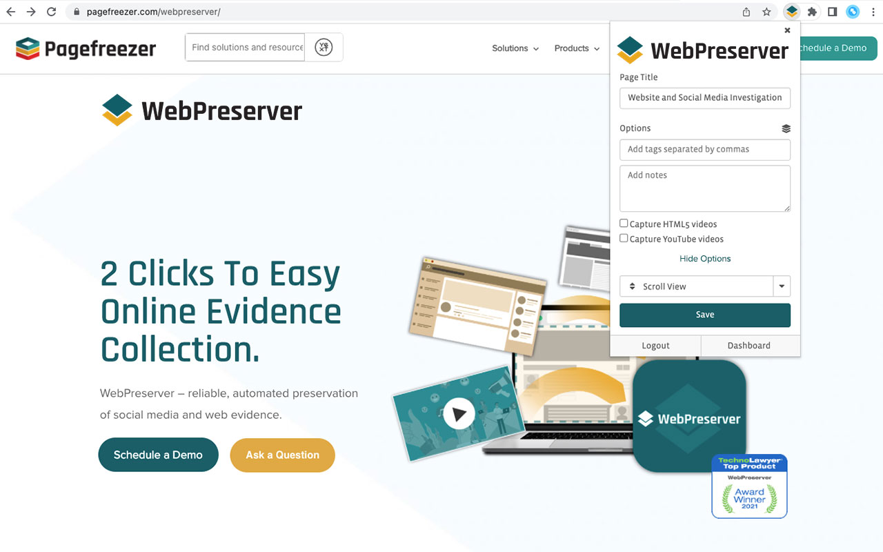 screenshot of WebPreserver