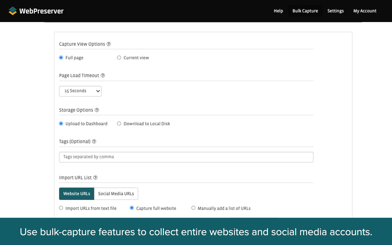 screenshot of WebPreserver