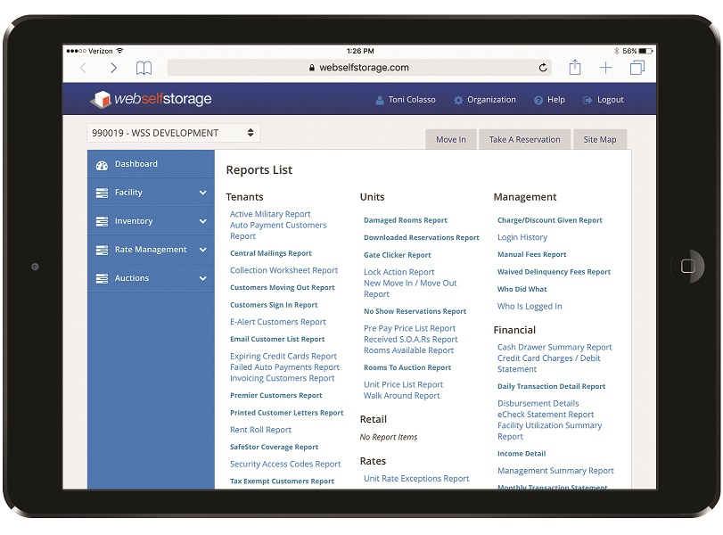screenshot of WebSelfStorage