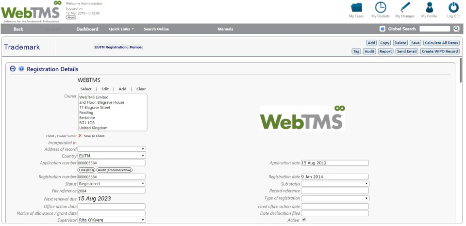 screenshot of WebTMS