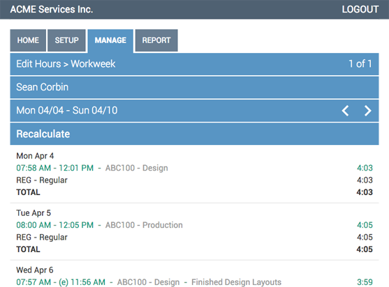 screenshot of WebTimeClock