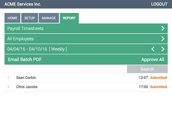 screenshot of WebTimeClock