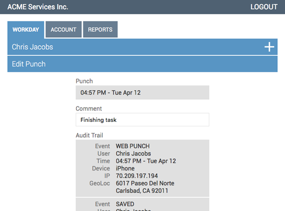 screenshot of WebTimeClock