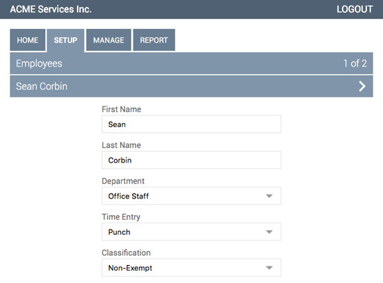 screenshot of WebTimeClock