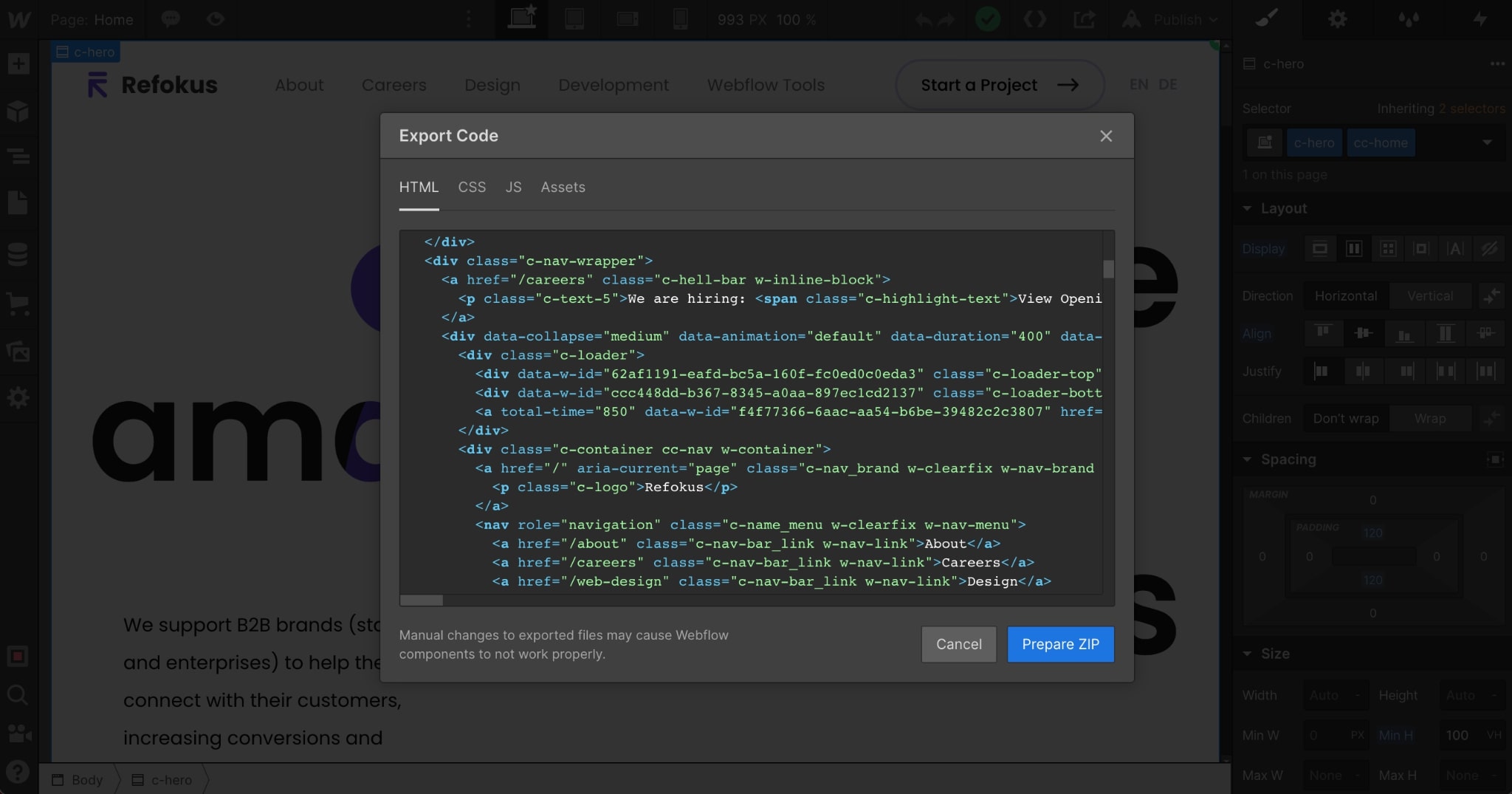 screenshot of Webflow