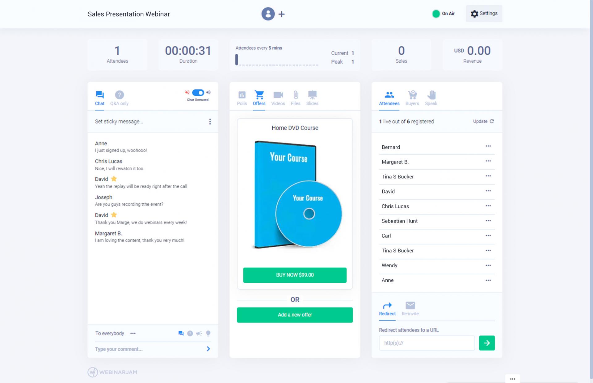 screenshot of WebinarJam