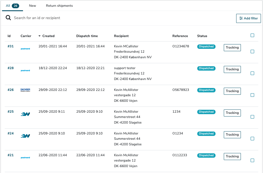 screenshot of Webshipper