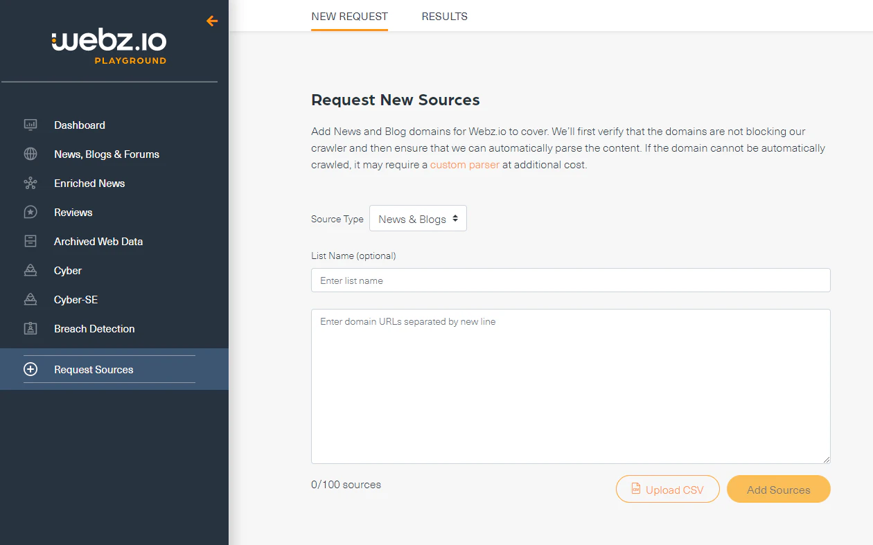 screenshot of Webz.io