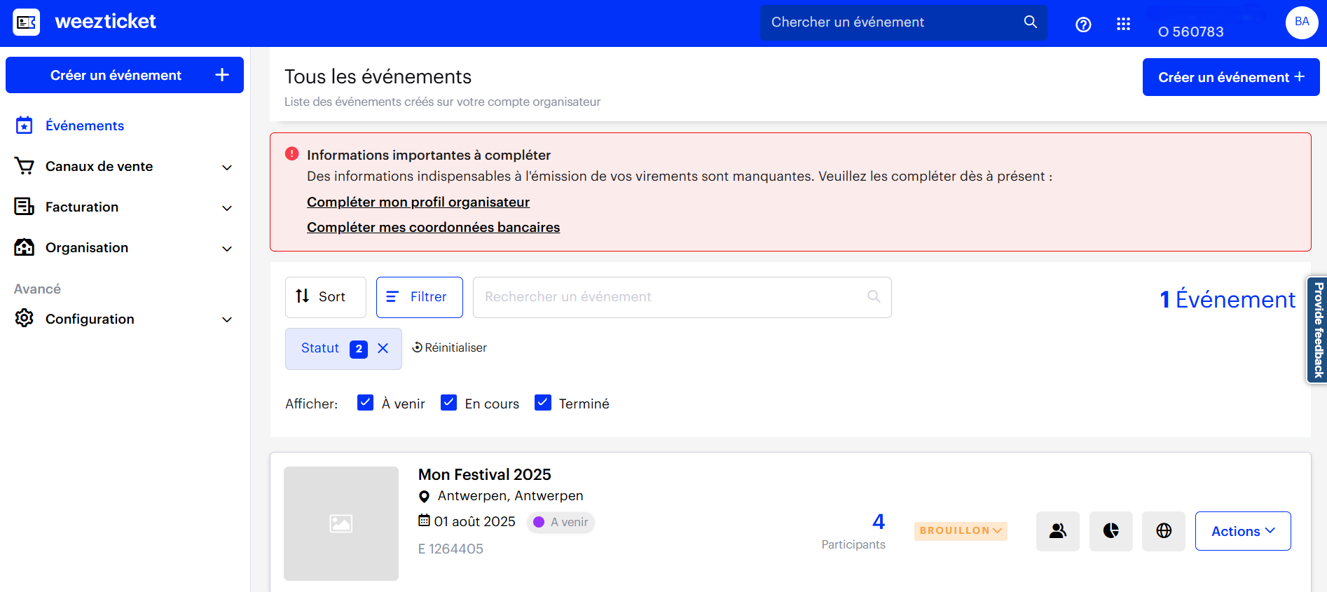 screenshot of Weezevent