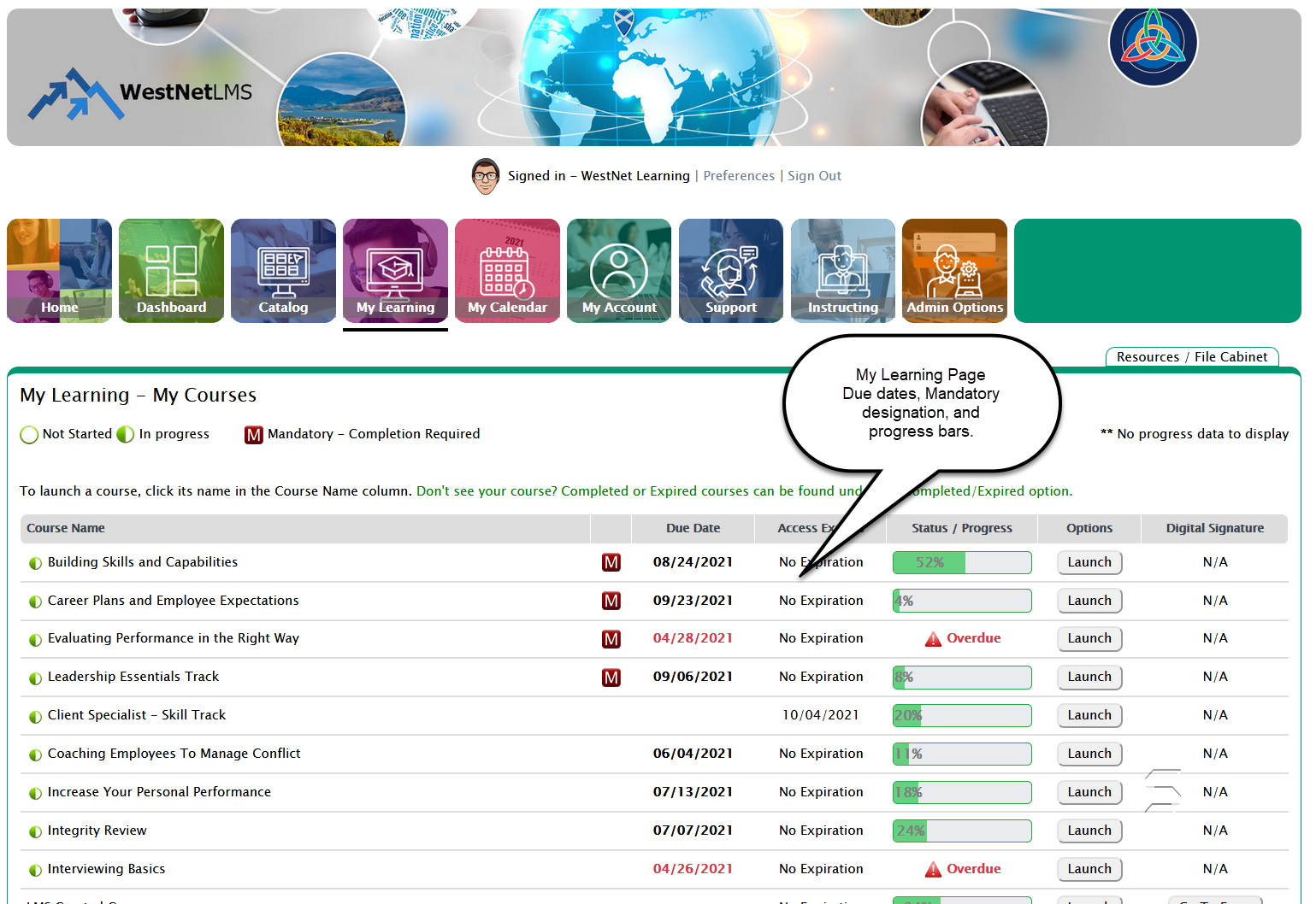 screenshot of WestNetLMS