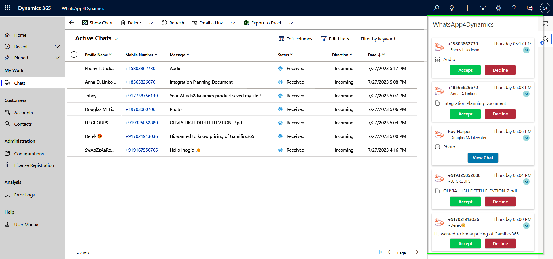 screenshot of WhatsApp4Dynamics