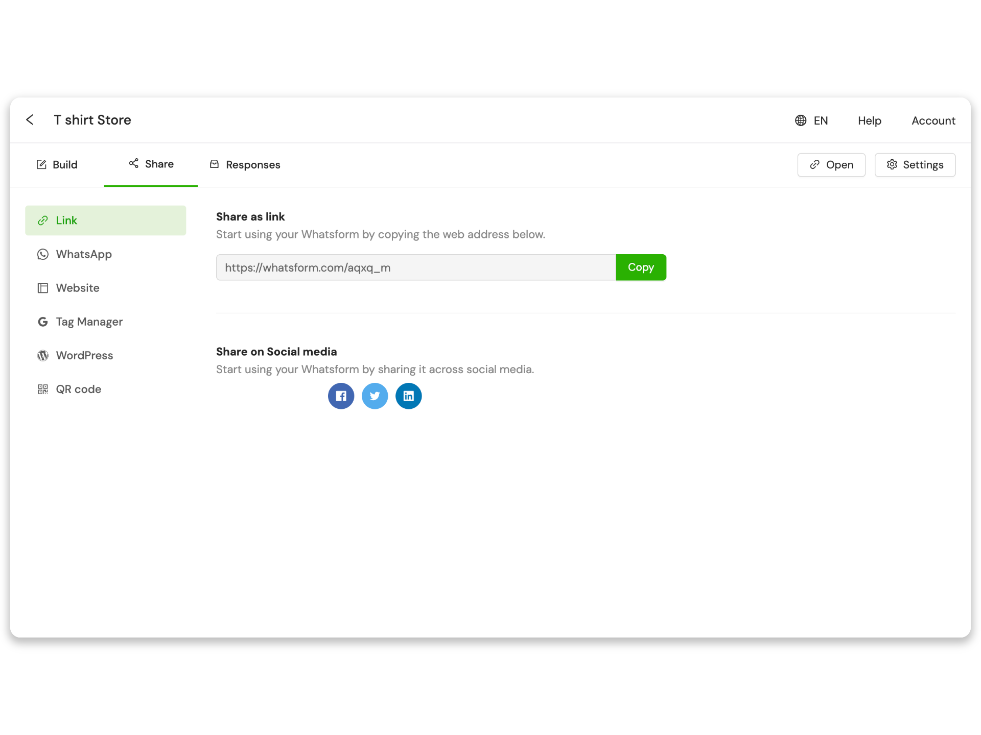 screenshot of WhatsForm