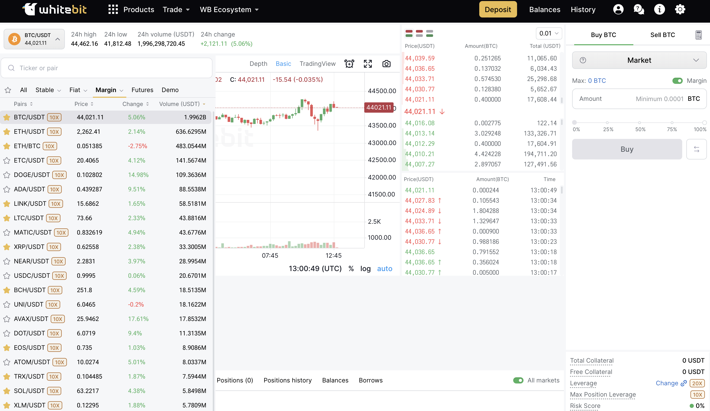 screenshot of WhiteBIT
