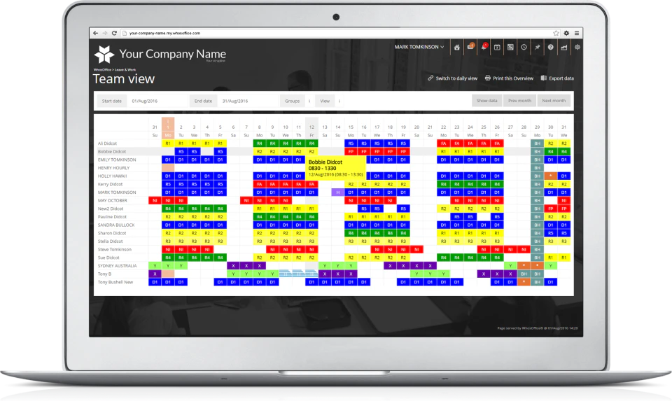 screenshot of WhosOffice