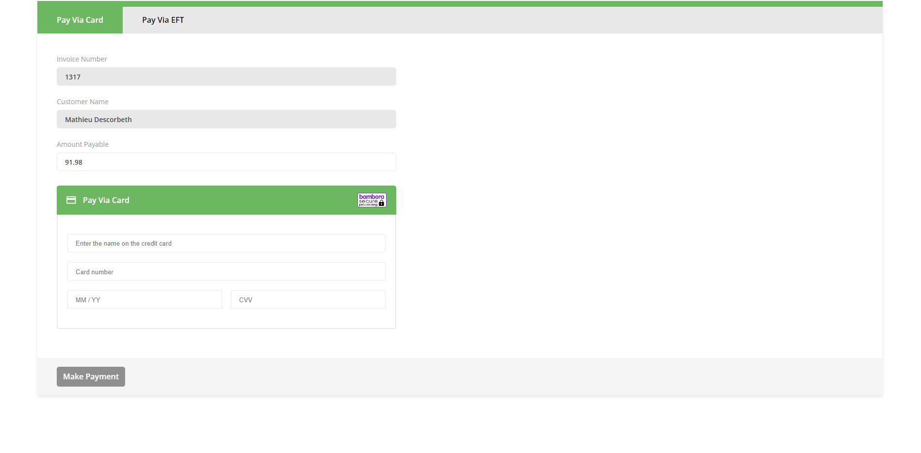 screenshot of WidenPay