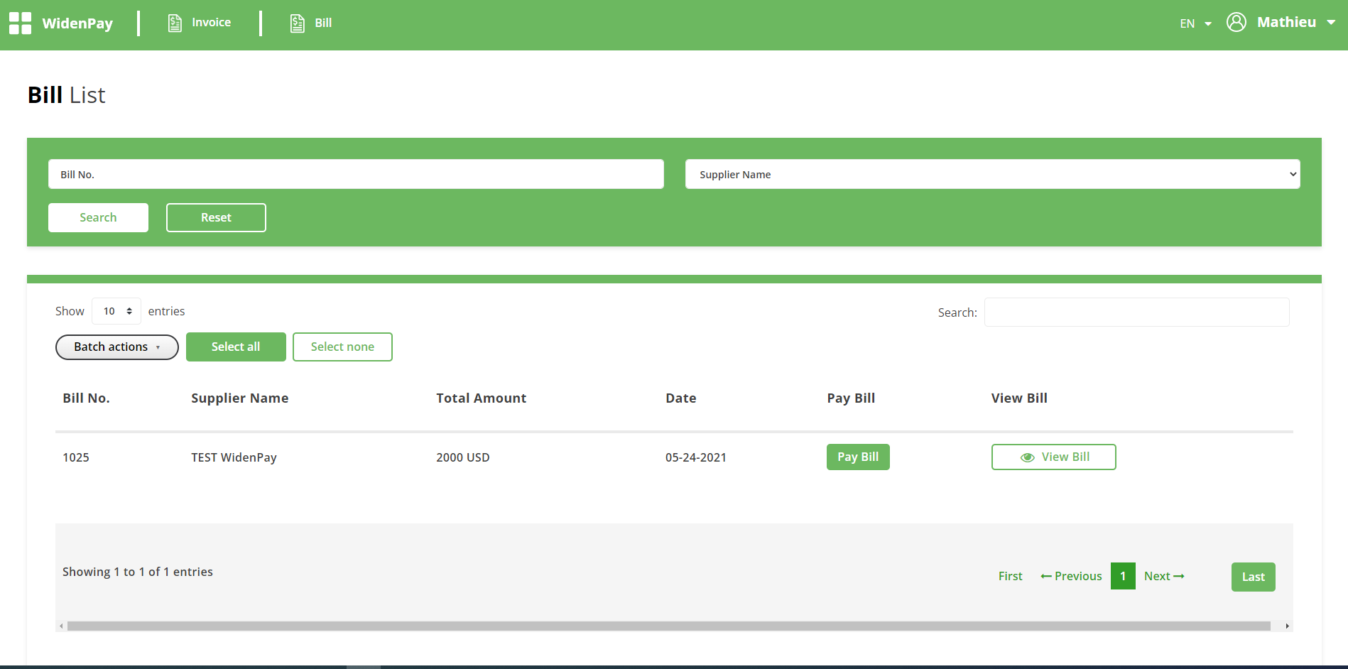 screenshot of WidenPay