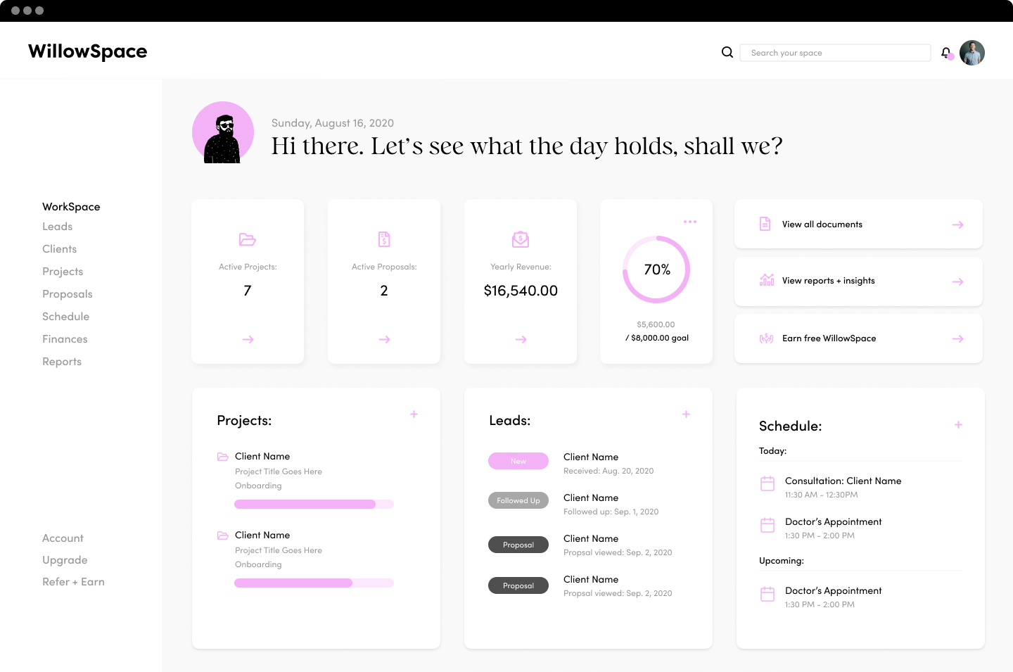 screenshot of WillowSpace