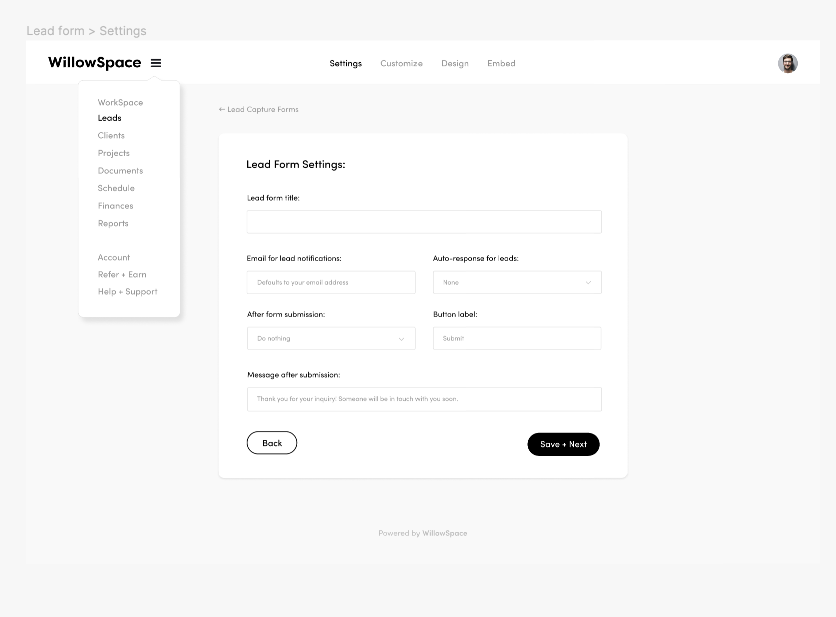 screenshot of WillowSpace