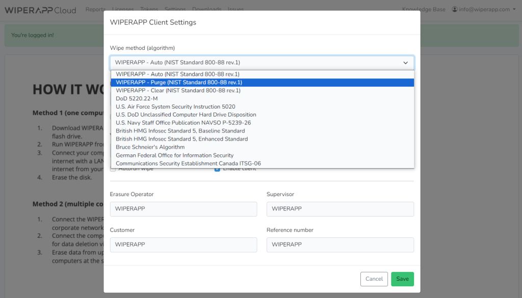 screenshot of Wiperapp
