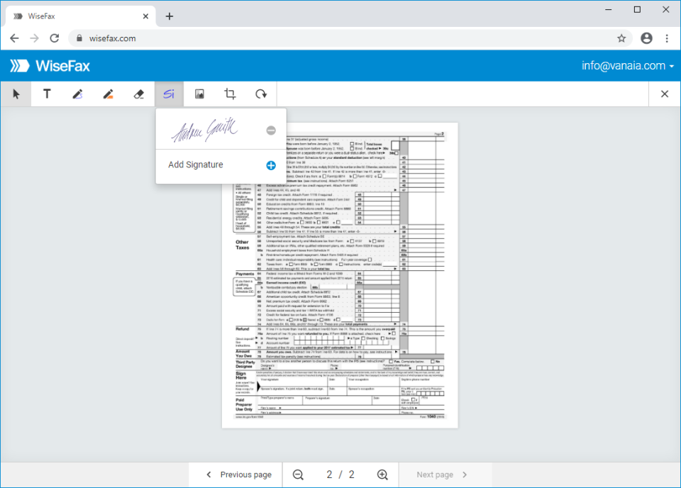screenshot of WiseFax