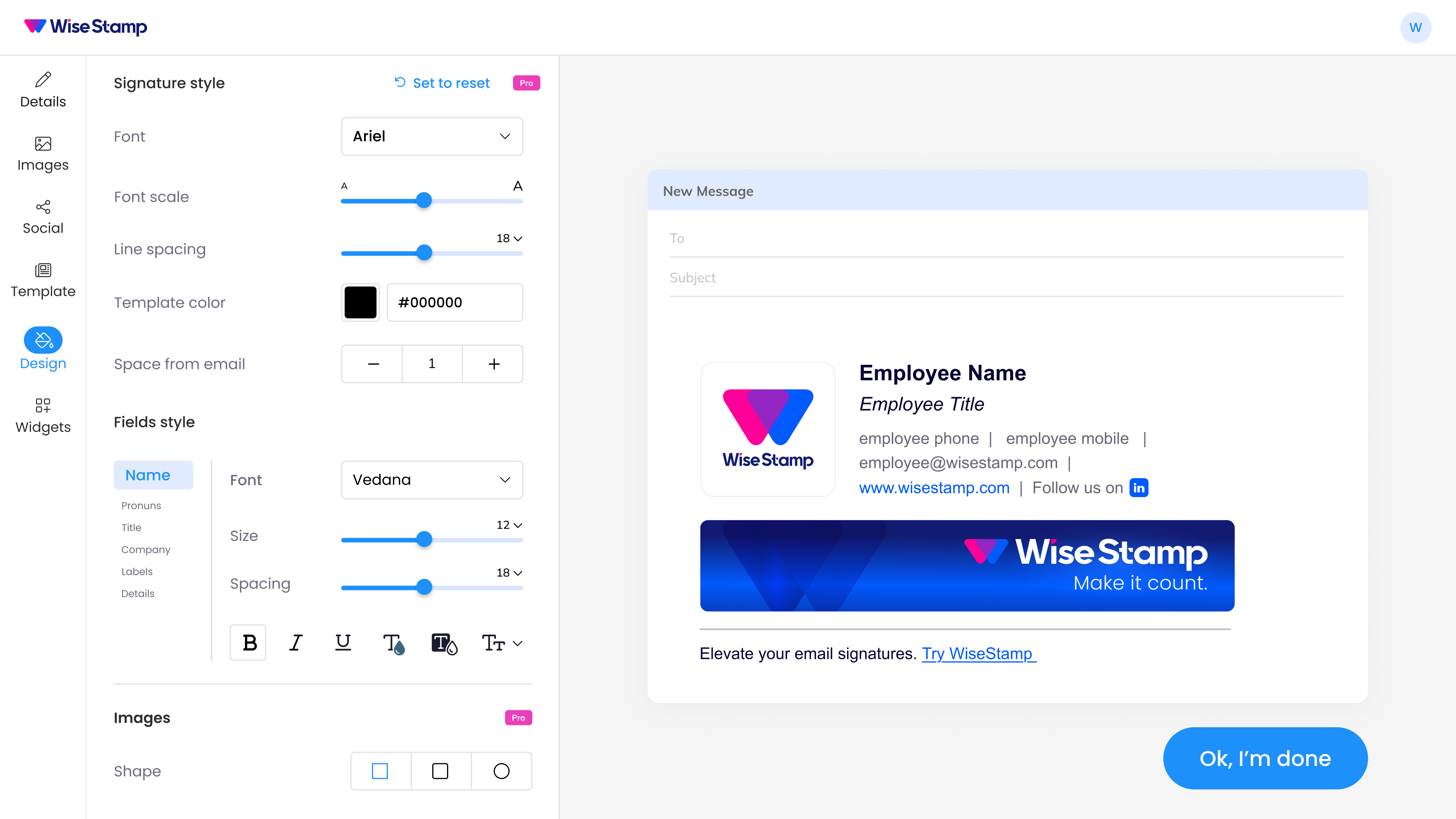 screenshot of WiseStamp