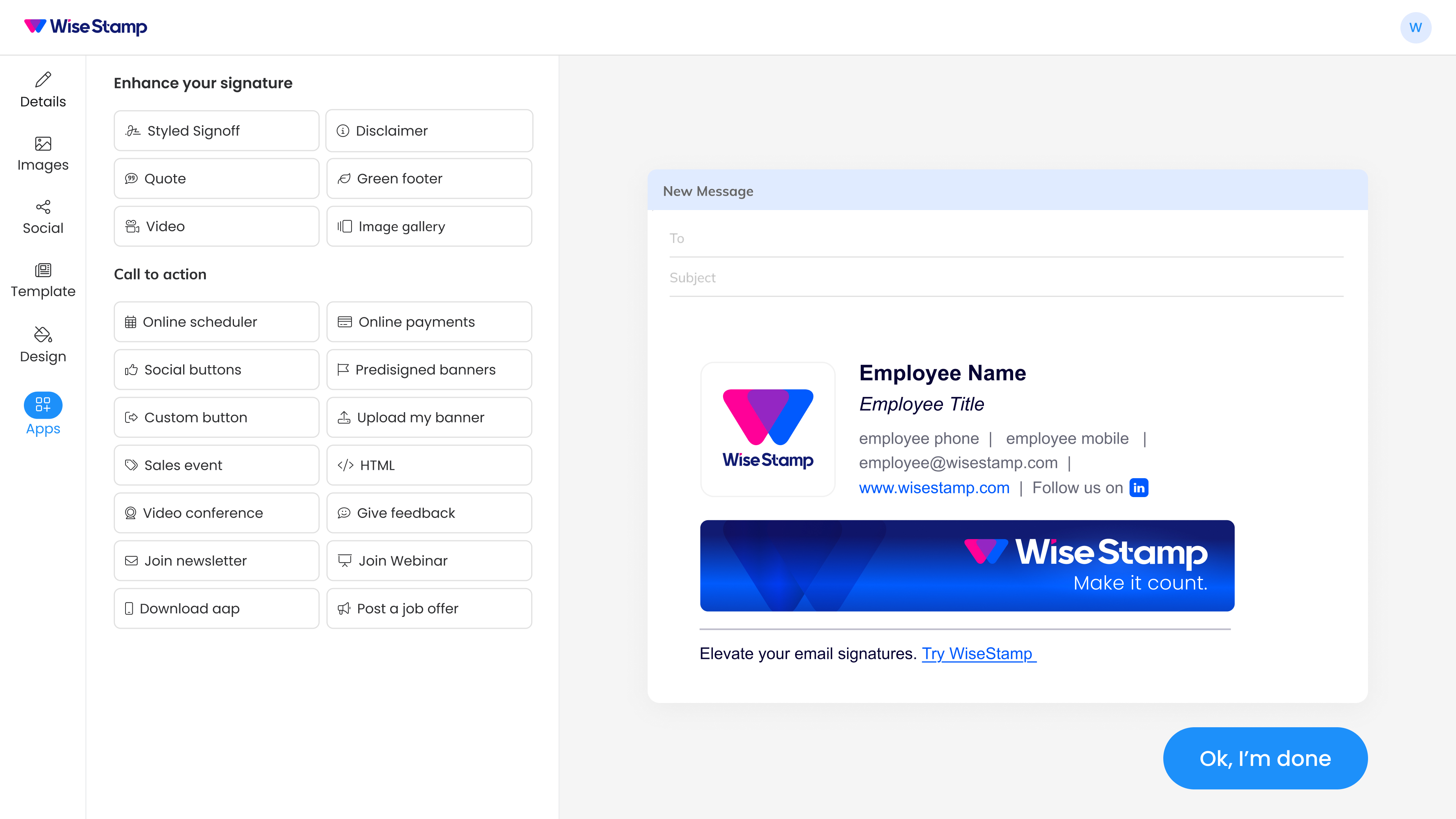 screenshot of WiseStamp