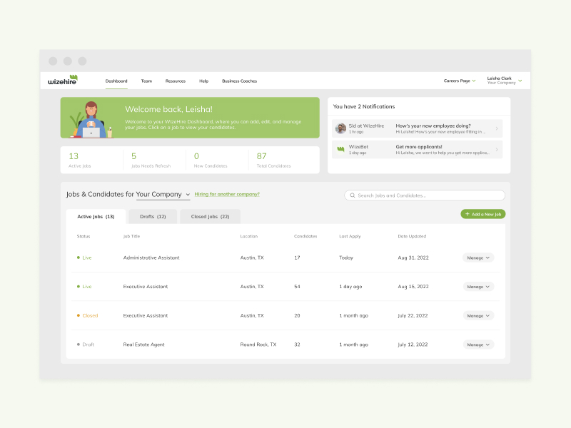 screenshot of Wizehire