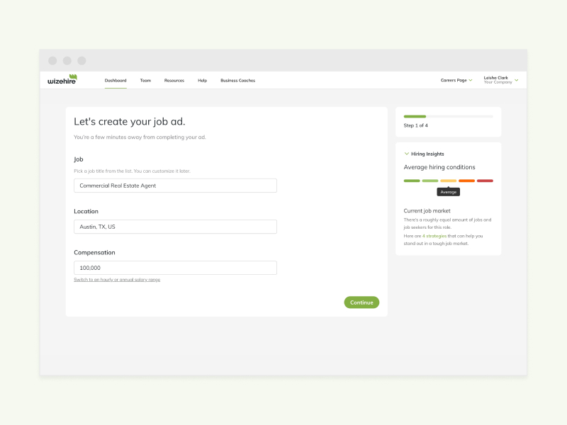 screenshot of Wizehire