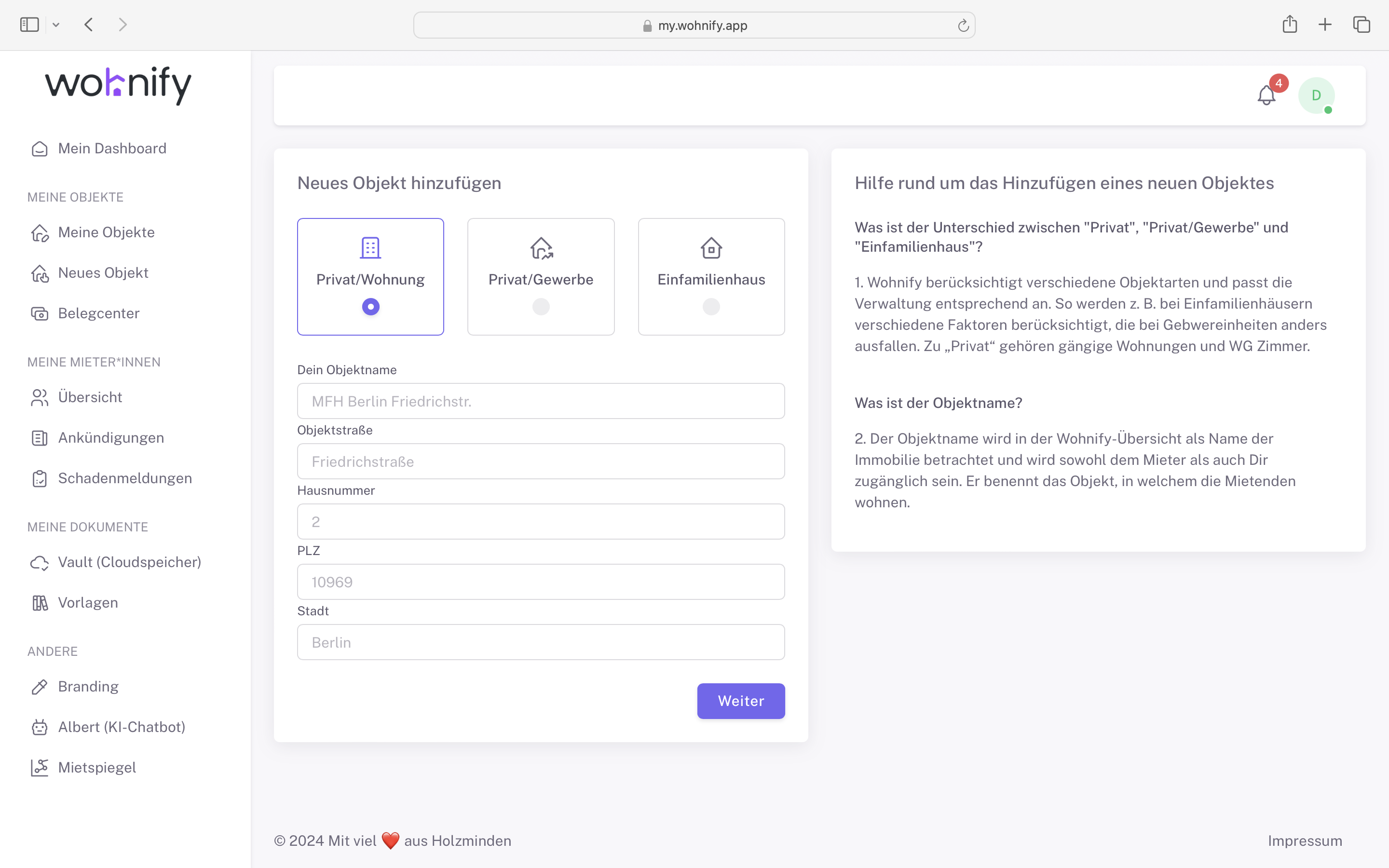 screenshot of Wohnify