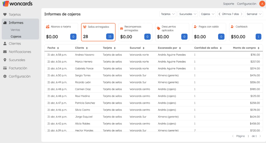 screenshot of Woncards