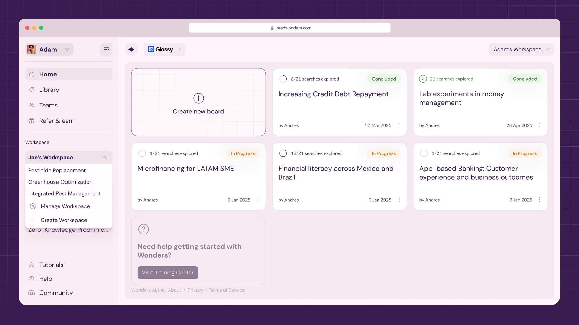 screenshot of Wonders