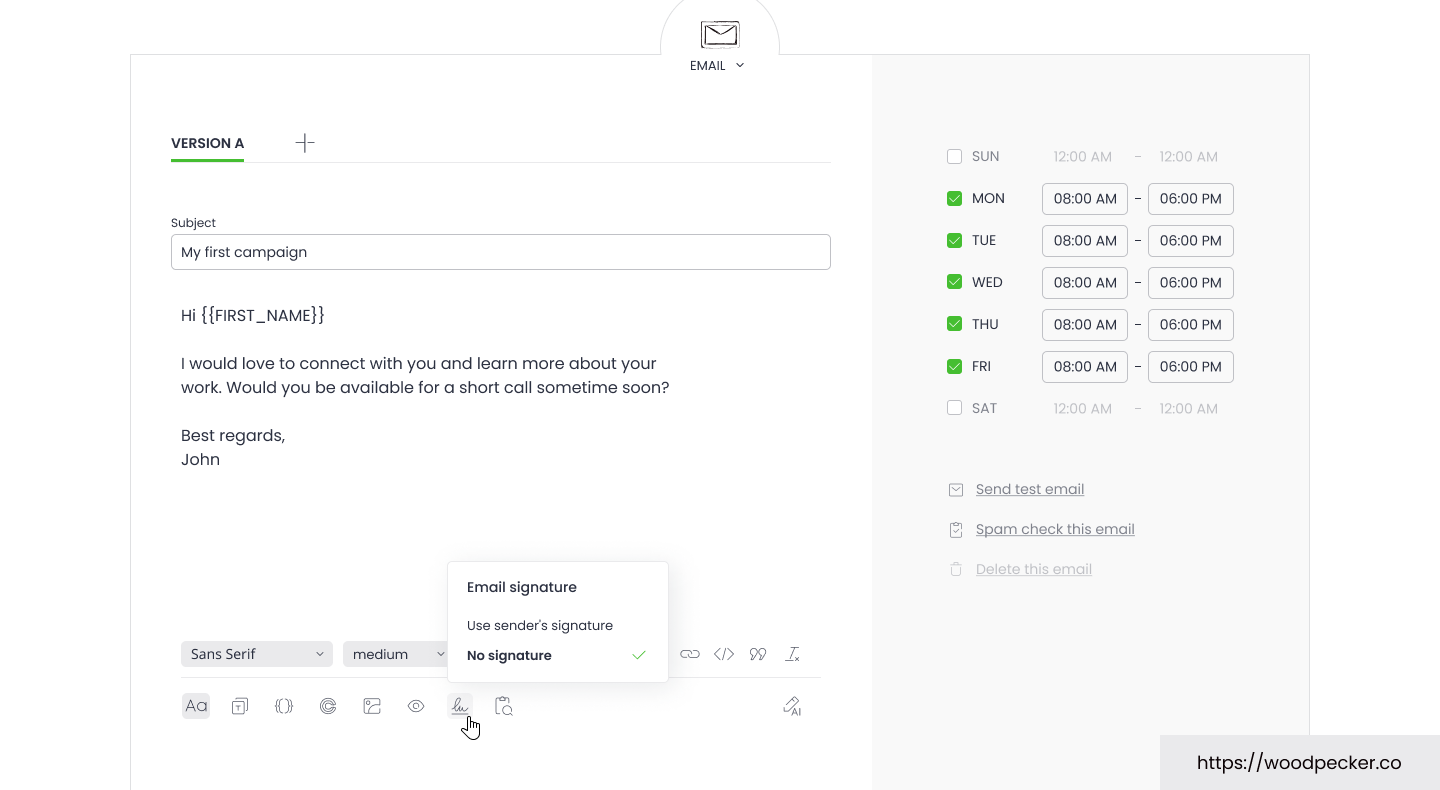 screenshot of Woodpecker.co