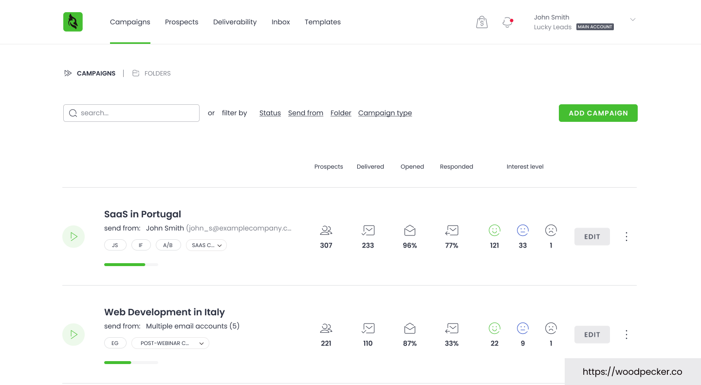 screenshot of Woodpecker.co