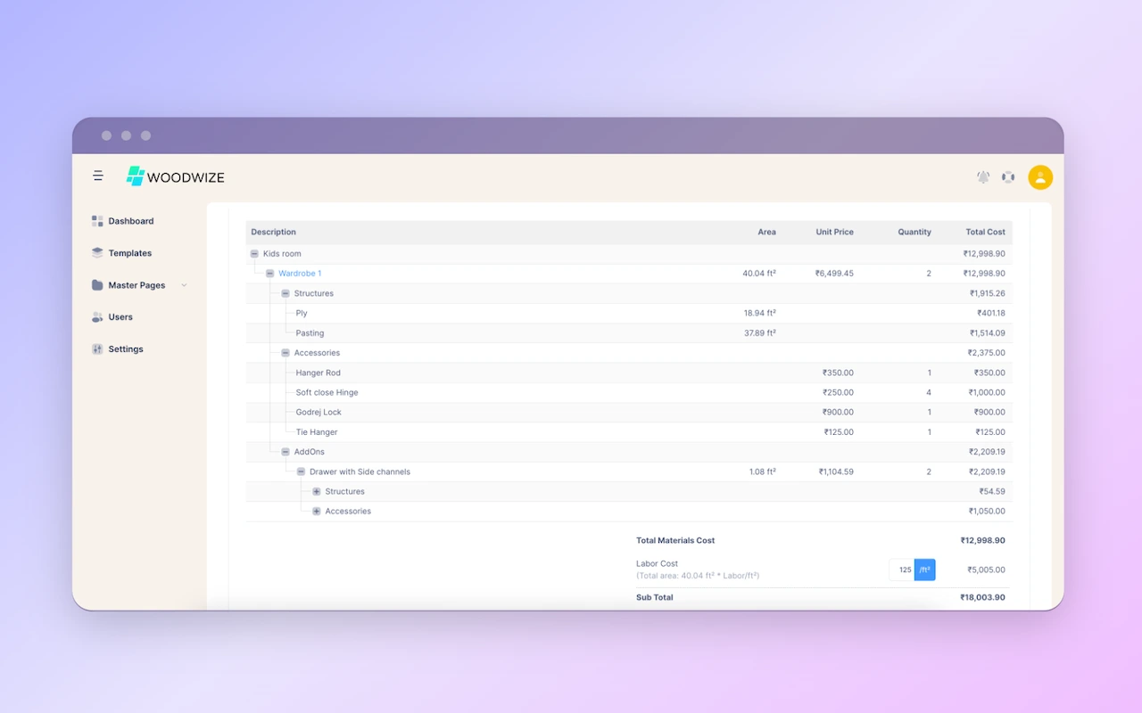 screenshot of Woodwize