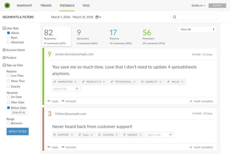 screenshot of Wootric