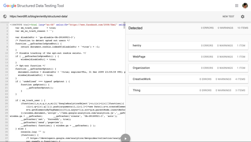 screenshot of WordLift