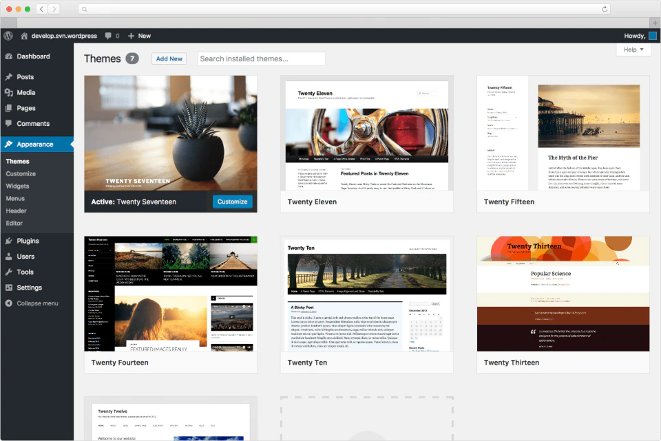 screenshot of WordPress