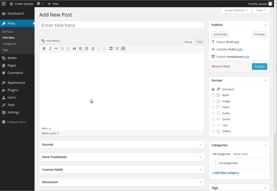 screenshot of WordPress
